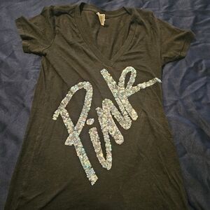 PINK Victoria's Secret Black Tee With Sequence
